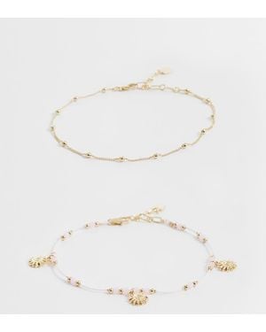 ASOS Asos Design Curve Pack Of 2 Beaded Anklets With Sun Charms - White