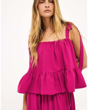 NA-KD Tie Shoulder Ruffle Top - Pink