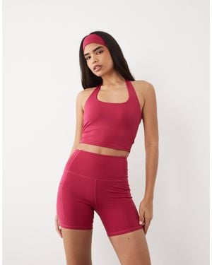4505 Short legging 13 cm extensible à taille haute cintrée - grenade - Rouge