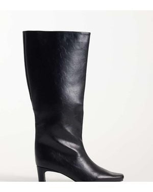 SEQWL Wide Fit Woody Chisel Toe Knee High Kitten Heel Boots - Black