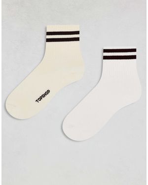 TOPSHOP 2 Pack Sporty Rib Socks - Natural