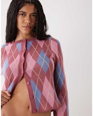 Reclaimed Vintage Argyle Shrunken Cardi - Purple