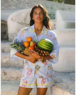 Chelsea Peers Pijama De Manga Corta Con Estampado De Rayas Y Dibujos Tropicales De - Gris