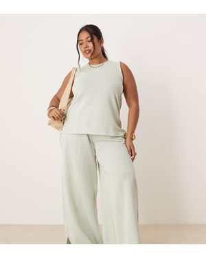 Vila Curve Textured Stripe Wide Leg Trousers - Natural