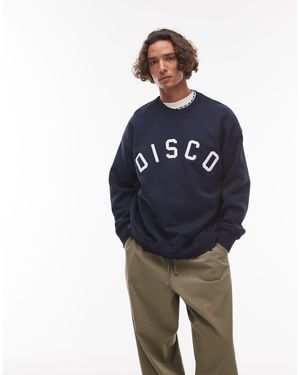 TOPMAN Sudadera Extragrande Con Bordado De Aplicación "Disco" De - Azul