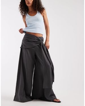 ASOS Sarong Detail Wide Leg Pants - White