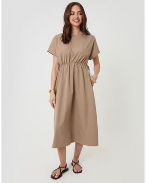 Threadbare Kimono Sleeve Drawstring Waist Midi Dress - Natural