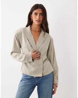 ASOS Tailored Draped Lapel Double Breasted Shirt - Natural