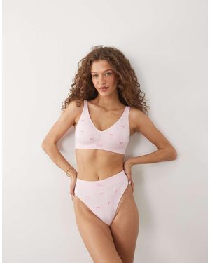 Boux Avenue Bralette Rosa Fruncido En La Parte Delantera Con Lazos Bordados - Neutro