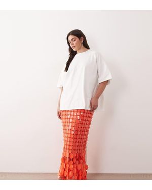 ARRANGE Curve Futurist Sequin Fringe Hem Midi Skirt - White