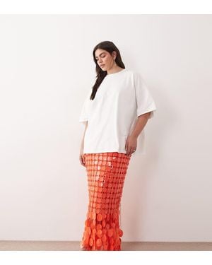 ARRANGE Curve Futurist Sequin Fringe Hem Midi Skirt - White