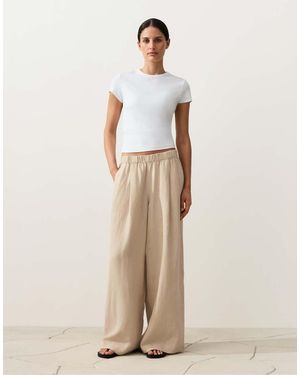Oysho 100% Linen Wide Leg Trousers - Natural