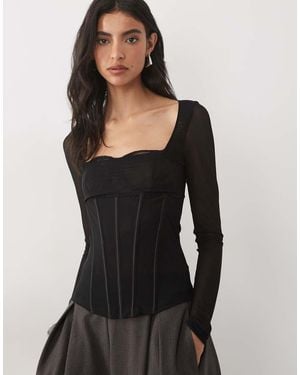 ASOS Bandage Top With Mesh Sleeves - Black