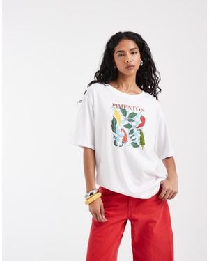 ONLY Camiseta Blanca Extragrande Con Estampado Gráfico De Guindilla-Blanco - Rojo