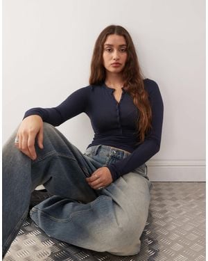Weekday Long Sleeve Henley T-shirt - Blue