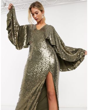 Forever Unique Robe à sequins et manches chauve-souris - kaki - Vert
