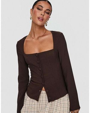 Princess Polly Gaskin Tailored Square Neck Button Through Top - Black