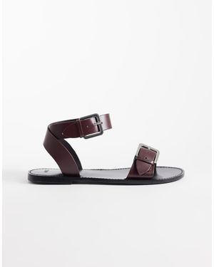 Mango 100% Leather Buckle Detailing Flat Sandals - White