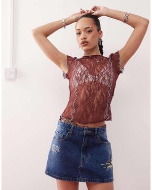 Ed Hardy Swallow Side Wash Low Rise Denim Mini Skirt - Blue