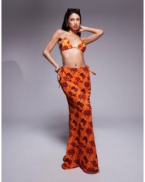 Candypants Tie Dye Mesh Maxi Beach Skirt - Red