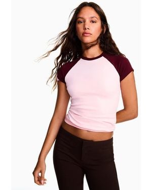 Bershka Fitted Raglan T-shirt - Red