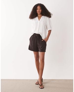 Jdy Tie Waist Linen Blend Shorts - Natural