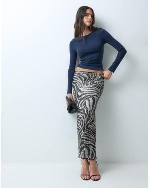 ASOS Gonna Midi Con Paillettes E Stampa Zebra, Lunghezza A Metà Tibia - Blu