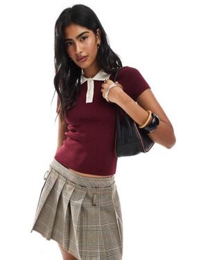 ASOS Fine Knit Rugby Top With Short Sleeve - Red