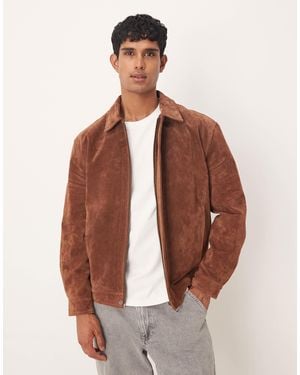 ASOS Real Suede Harrington Jacket - Brown