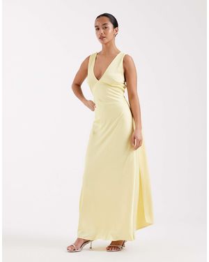 chinese dress ladies Miss Circle Women's Ersilia Pale Yellow Satin Lace Peplum Corset Off Shoulder Maxi Dress