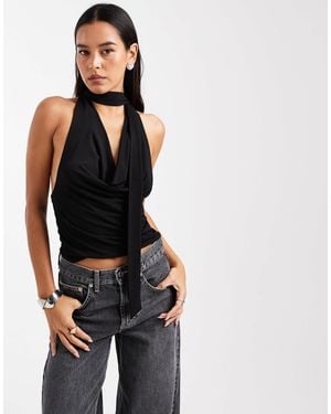 Miss Selfridge Cowl Neck Halterneck Top - Black