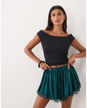 ASOS Lace Trim Volume Satin Shorts - Green