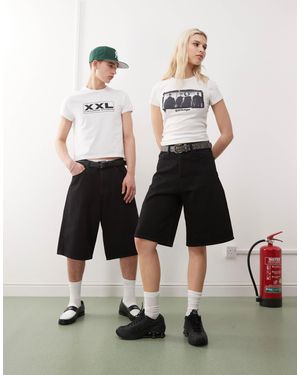 Weekday Astro Unisex baggy Denim Shorts - White