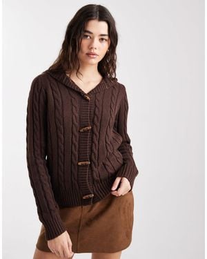 Hollister Y2k Cable Knit Hooded Cardigan - Brown