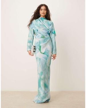 ASOS High Neck Draped Bodice Maxi Dress - Blue