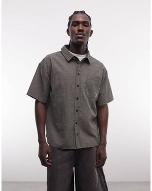 Liquor N Poker Boxy Micro Check Shirt - Grey