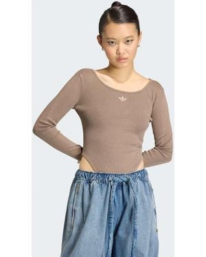 adidas Originals Essentials Geribde Bodysuit Met Lange Mouwen, Gewassen - Blauw