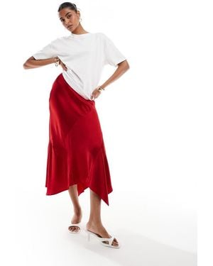 & Other Stories Satin Asymmetric Panelled Midi Skirt - Red