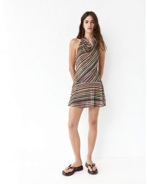 Pull&Bear – kurzes neckholder-kleid mit streifen - Natur