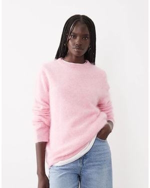 ASOS Pullover mit rundhalsausschnitt, relaxed fit, aus 100 % wolle, gebürstet, - Pink
