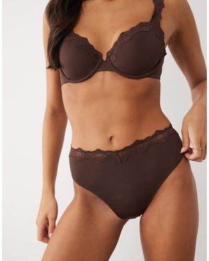 ASOS Lilah Microvezel Slip Met Hoge Taille, Hoge Beenuitsnijding En Kanten Rand - Zwart