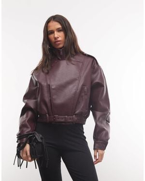 CERNUCCI Strukturierte bikerjacke aus kunstleder mit stehkragen - Lila