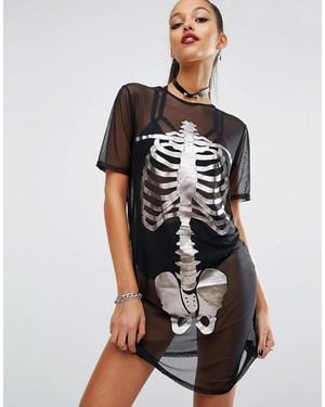 Missguided Halloween Skeleton Mesh T-shirt Dress - Black