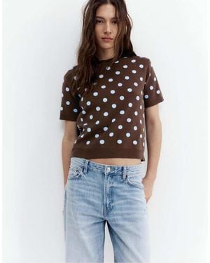 Pull&Bear Polka Dot Knit Top - Blue