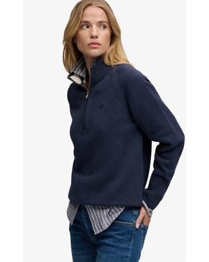 Superdry Classic Cotton Knit Half Zip Jumper - Blue