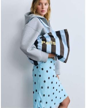 Pull&Bear Striped Cities Tote Bag - White