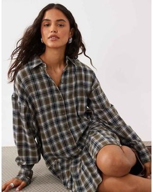 ASOS Mini Shirt Dress With Ruffle Hem - Brown