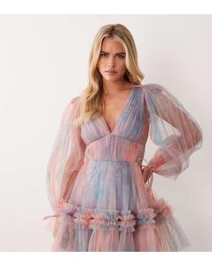 LACE & BEADS V Neck Ruffle Skirt Mini Dress - Multicolour