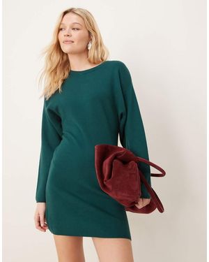 Gina Tricot Vestito Corto Girocollo Scuro Sagomato - Verde
