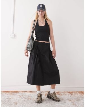 Obey Surface Pleated Cargo Midi Skirt - Black